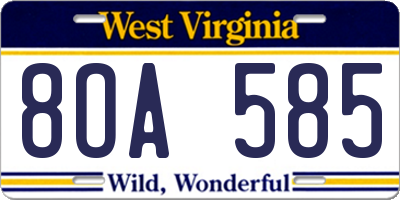 WV license plate 8OA585
