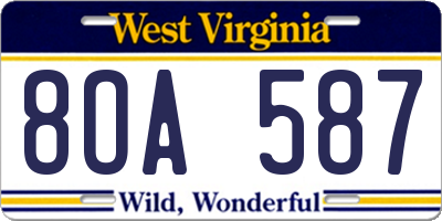 WV license plate 8OA587