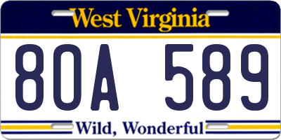 WV license plate 8OA589