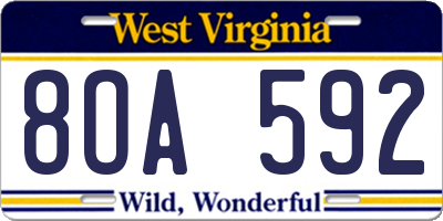 WV license plate 8OA592