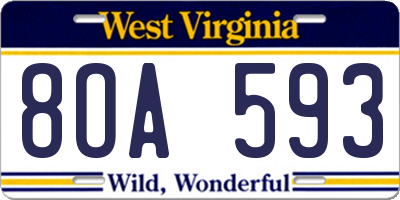 WV license plate 8OA593