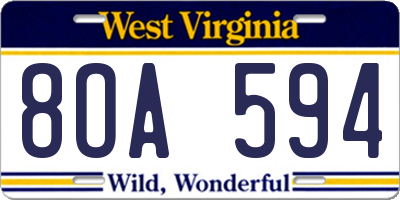 WV license plate 8OA594