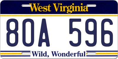 WV license plate 8OA596