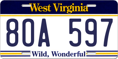 WV license plate 8OA597