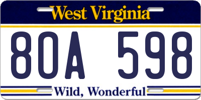 WV license plate 8OA598