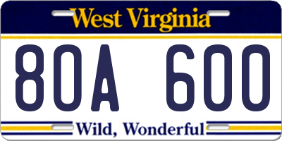 WV license plate 8OA600