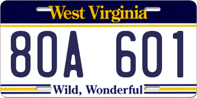 WV license plate 8OA601