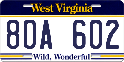 WV license plate 8OA602