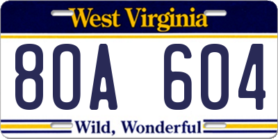 WV license plate 8OA604
