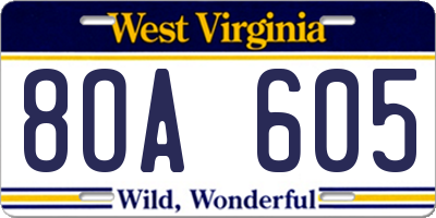 WV license plate 8OA605