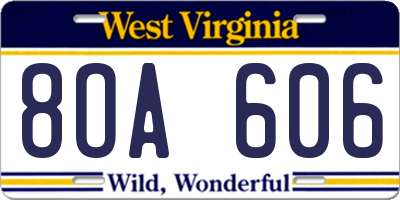WV license plate 8OA606