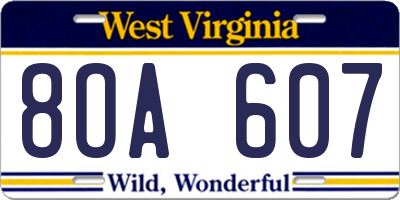 WV license plate 8OA607