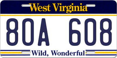 WV license plate 8OA608