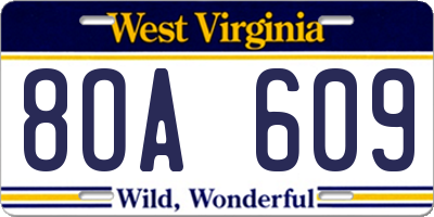 WV license plate 8OA609