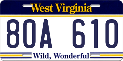WV license plate 8OA610