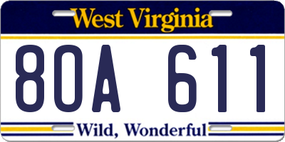 WV license plate 8OA611