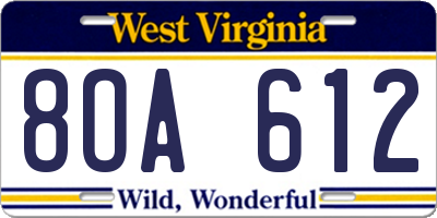 WV license plate 8OA612