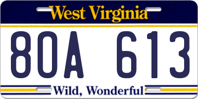 WV license plate 8OA613