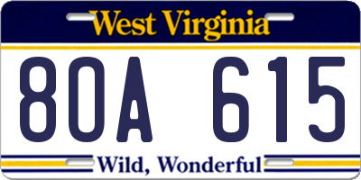 WV license plate 8OA615