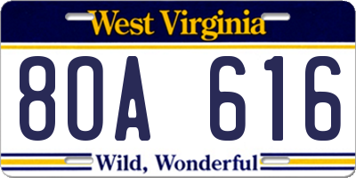 WV license plate 8OA616
