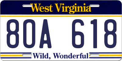 WV license plate 8OA618