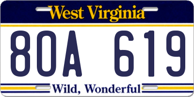 WV license plate 8OA619