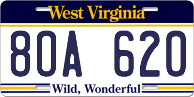 WV license plate 8OA620