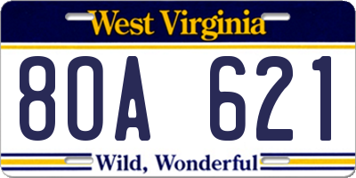 WV license plate 8OA621