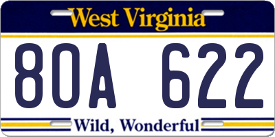 WV license plate 8OA622