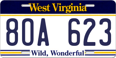 WV license plate 8OA623