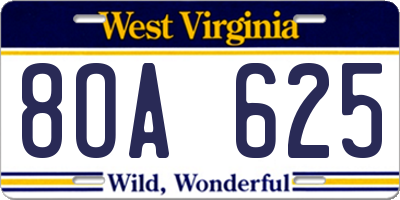 WV license plate 8OA625