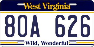 WV license plate 8OA626
