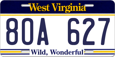 WV license plate 8OA627
