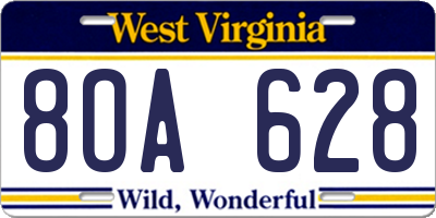 WV license plate 8OA628