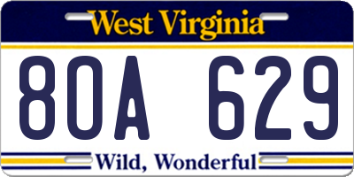 WV license plate 8OA629