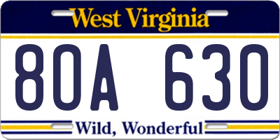 WV license plate 8OA630