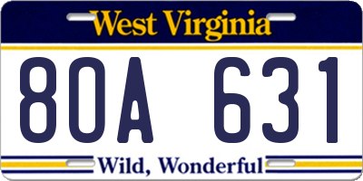 WV license plate 8OA631