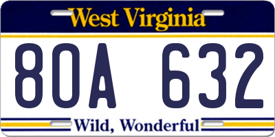 WV license plate 8OA632