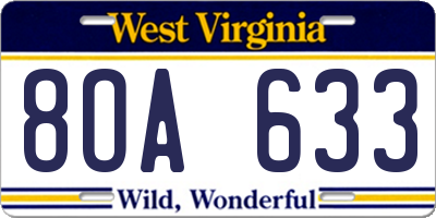 WV license plate 8OA633