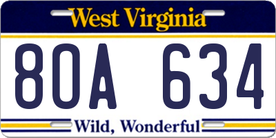 WV license plate 8OA634