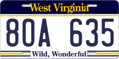 WV license plate 8OA635