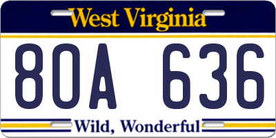 WV license plate 8OA636