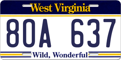 WV license plate 8OA637