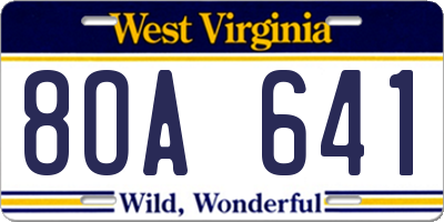 WV license plate 8OA641