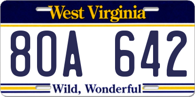 WV license plate 8OA642