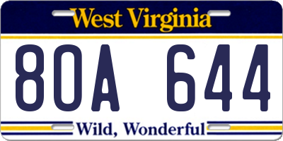 WV license plate 8OA644