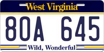 WV license plate 8OA645