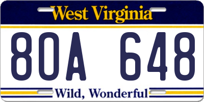 WV license plate 8OA648