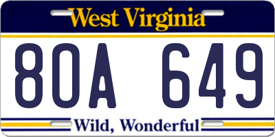WV license plate 8OA649