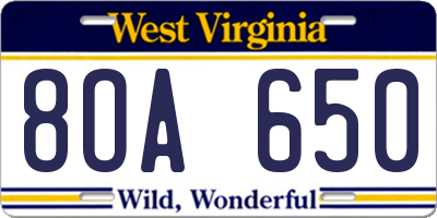 WV license plate 8OA650